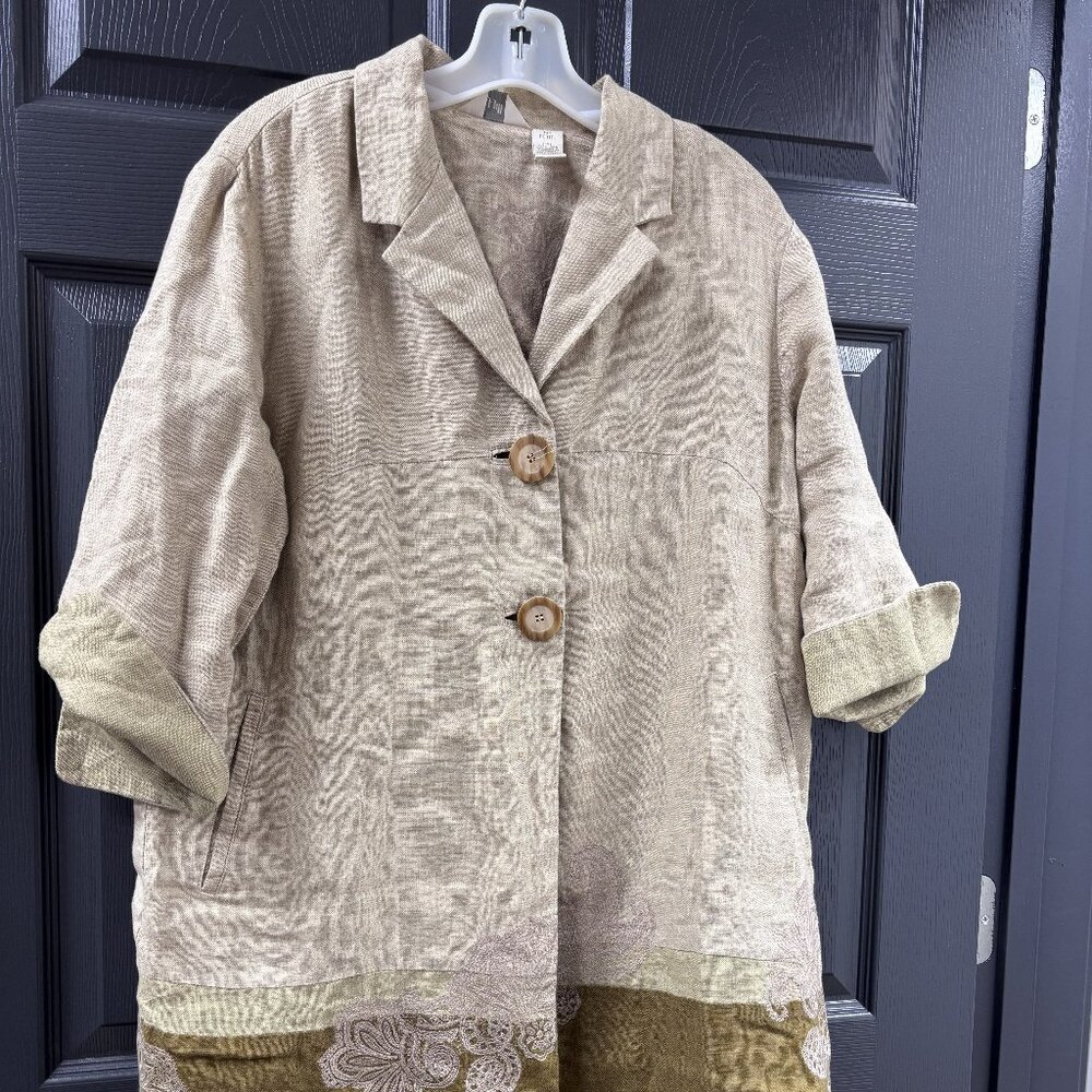 J. Jill Linen Jacket MP Petite | Embroidered Hem | Neutral Boho